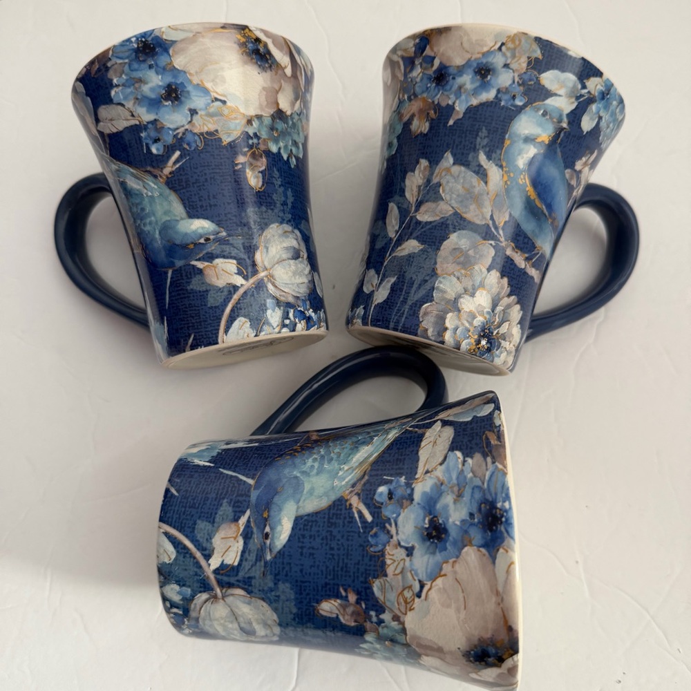 Set of 3 Indigold Blue Birds Ceramic Mug
